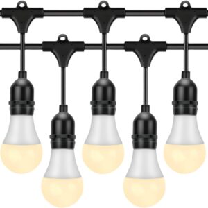 Outdoor String Lights, Electric Plug-In Festoon Lights 10 Meter 20 LED Bulbs Warm White, Outdoor Waterproof Decorative Hanging Light String for Patio Garden Porch Yard