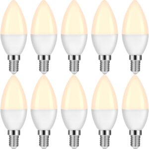 E14 LED Light Bulb, Small Edison Screw Candle Bulbs, 7W 630lm, Warm White 3000K E14 LED Bulb, Energy Saving Candle Light Bulbs, Non-dimmable, Pack of 10 (Yellow Light)