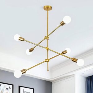 Modern Sputnik Chandelier 6-Light Gold Ceiling Lighting Mid-Century Pendant Light Fixture for Kitchen Island Dining Room Living Room Bedroom