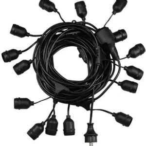 Outdoor String Lights, Electric Plug-In Festoon Lights 10 Meter 20 Hanging Sockets, Outdoor Waterproof Decorative Light String for Patio Garden Porch Yard(Bulb Not Included)