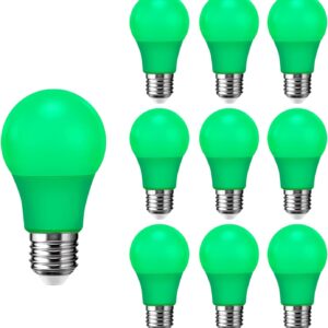 E27 LED Green Light Bulb,9W A60 Colored Bulbs Decorative Light Bulbs for Thanksgiving Day, Christmas, Party, Holiday Lighting,Pack of 10