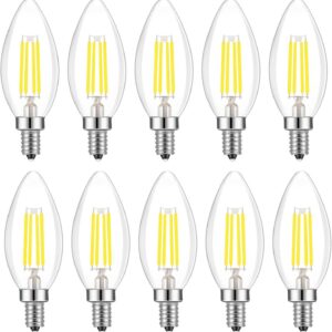 E14 LED Filament Light Bulb, Small Edison Screw Candle Bulbs, 4W 360lm, Cool White 6500K E14 LED Bulb, Energy Saving Candle Light Bulbs, Non-dimmable, Pack of 10 (White Light)
