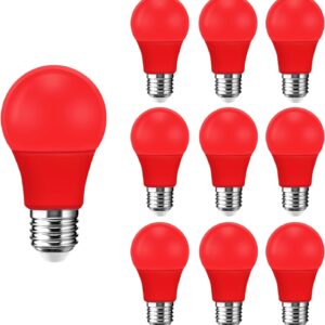 E27 LED Red Light Bulb,9W A60 Colored Bulbs Decorative Light Bulbs for Thanksgiving Day, Christmas, Party, Holiday Lighting,Pack of 10