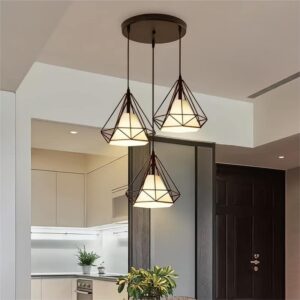 3-Light Farmhouse Hemp Rope Chandelier, Vintage Ceiling Lighting Lamp, Industrial Pendant Light Fixture for Kitchen Island Living Room Dining Room Bedroom Foyer