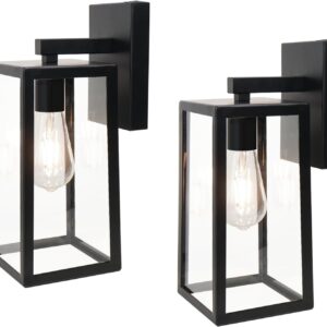 Outdoor Wall Lights Black Wall Lantern Porch Light, Aluminum Exterior Wall Lanterns with Clear Glass Shade Anti-Rust Outdoor Wall Sconce Light Fixture, Matte Black,