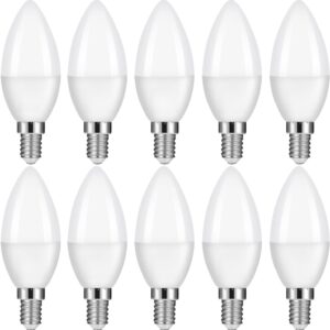 E14 LED Light Bulb, Small Edison Screw Candle Bulbs, 7W 630lm, Cool White 6500K E14 LED Bulb, Energy Saving Candle Light Bulbs, Non-dimmable, Pack of 10(White Light)