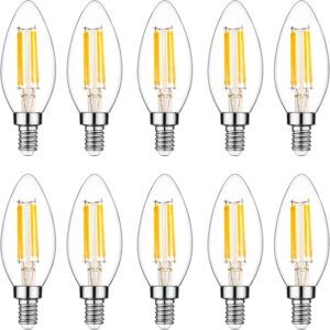 E14 LED Filament Light Bulb, Small Edison Screw Candle Bulbs, 4W 360lm, Warm White 2700K E14 LED Bulb, Energy Saving Candle Light Bulbs, Non-dimmable, Pack of 10(Yellow Light)