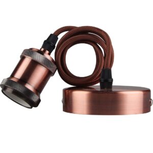 Ceiling Pendant & Lamp Holder, Metal Pendant Light Fitting, E27 Lamp Holder, Fitting Set with Braided Fabric Cable (Red/Bronze)