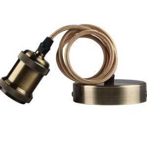 Ceiling Pendant & Lamp Holder, Metal Pendant Light Fitting, E27 Lamp Holder, Fitting Set with Braided Fabric Cable (Bronze)