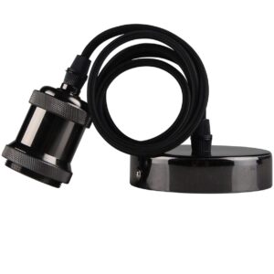 Ceiling Pendant & Lamp Holder, Metal Pendant Light Fitting, E27 Lamp Holder, Adjustable Cable Length, Fitting Set with Braided Fabric Cable (Black Chrome)