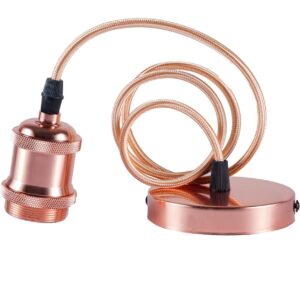 Ceiling Pendant & Lamp Holder, 1 Pcs Metal Pendant Light Fitting, E27 Lamp Holder, Fitting Set with Braided Fabric Cable (Rose Gold)