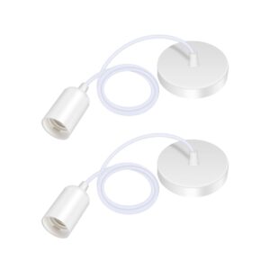 Ceiling Pendant Light Fitting, 2 Pack E27 Screw Lamp Holder, Ceiling Pendant & Lamp Holder, Ceiling Hanging Light Fixtures, with 100CM Adjustable Cable (White)