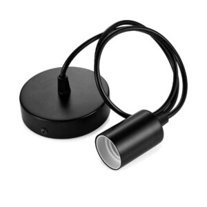 Ceiling Pendant & Lamp Holder, Metal Pendant Light Fitting, E27 Lamp Holder, Fitting Set with Braided Fabric Cable (Black)